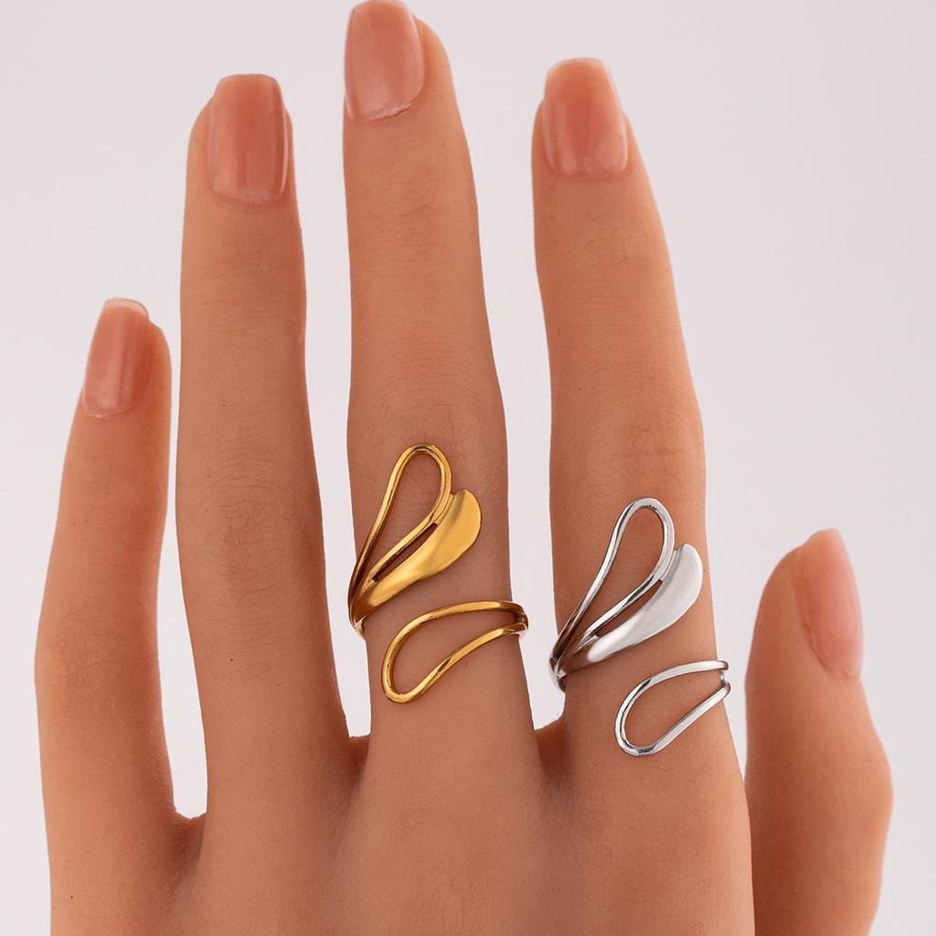 Stainless Steel Adjustable Open Ring - Titanium, Colorfast, Stackable, Electroplated Finish