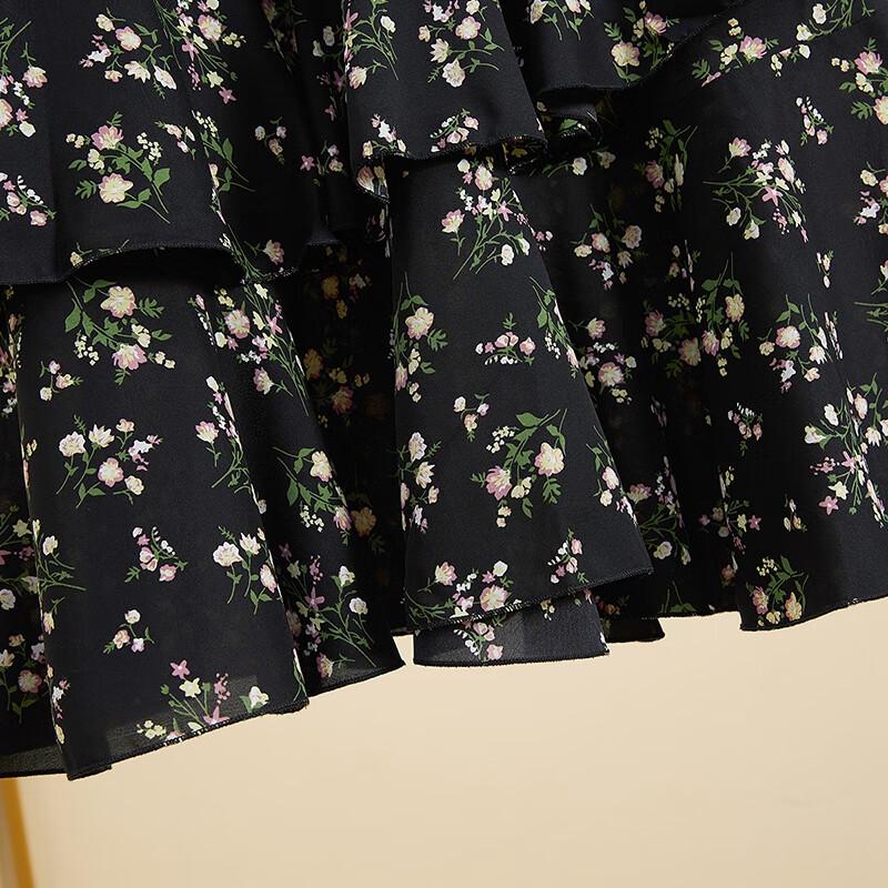 Sheechi High-Waist A-Linien Midi-Rock mit floralem Rüschenbesatz