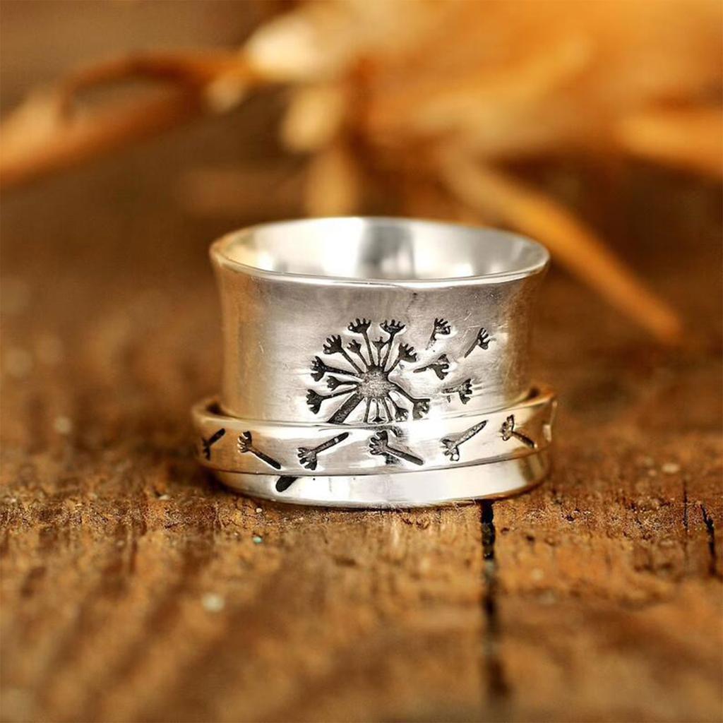 Vintage Creative Engraving Rotating Garland Ring Flower Rings Men's Women's Rings