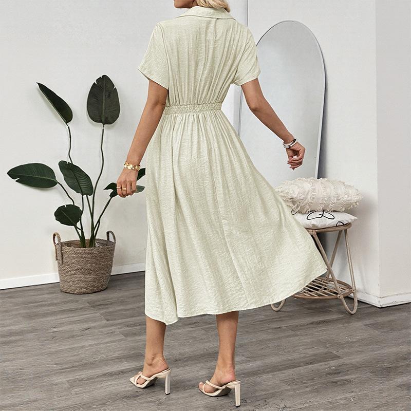 JKASHDK Women's Fashion Summer Spring Solid Color Print Short Sleeve V-Neck High Waist Casual Dresses