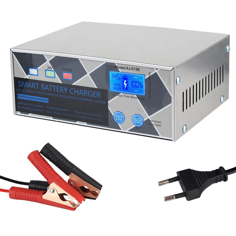 

Интеллектуальное зарядное устройство для автомобильного аккумулятора 12 В 24 В 260 Вт для мотоцикла, внедорожника, грузовика, импульсный ремонт, зарядка аккумулятора, светодиодный дисплей высокой мощности