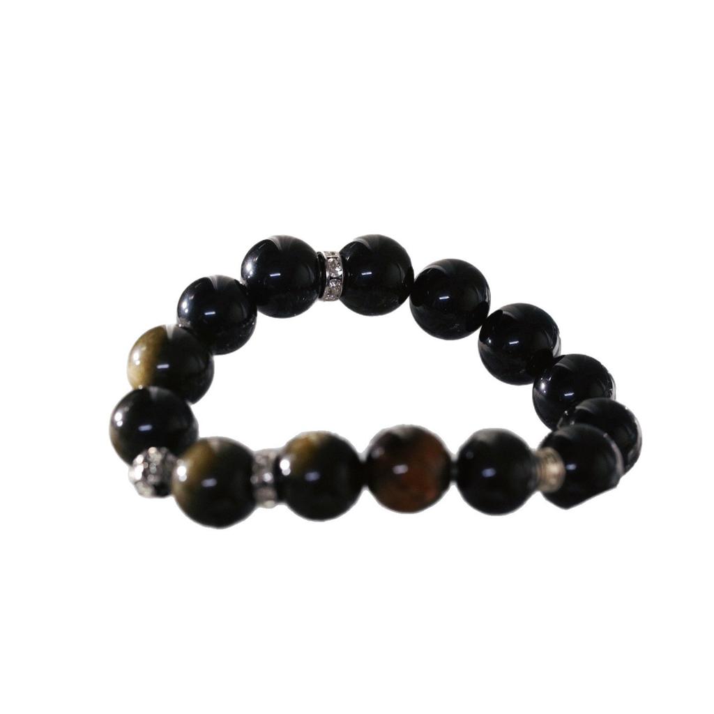 12Mm Large Particle High Quality Natural Tiger Eye Stone Obsidian Design Bracelet Bracelet