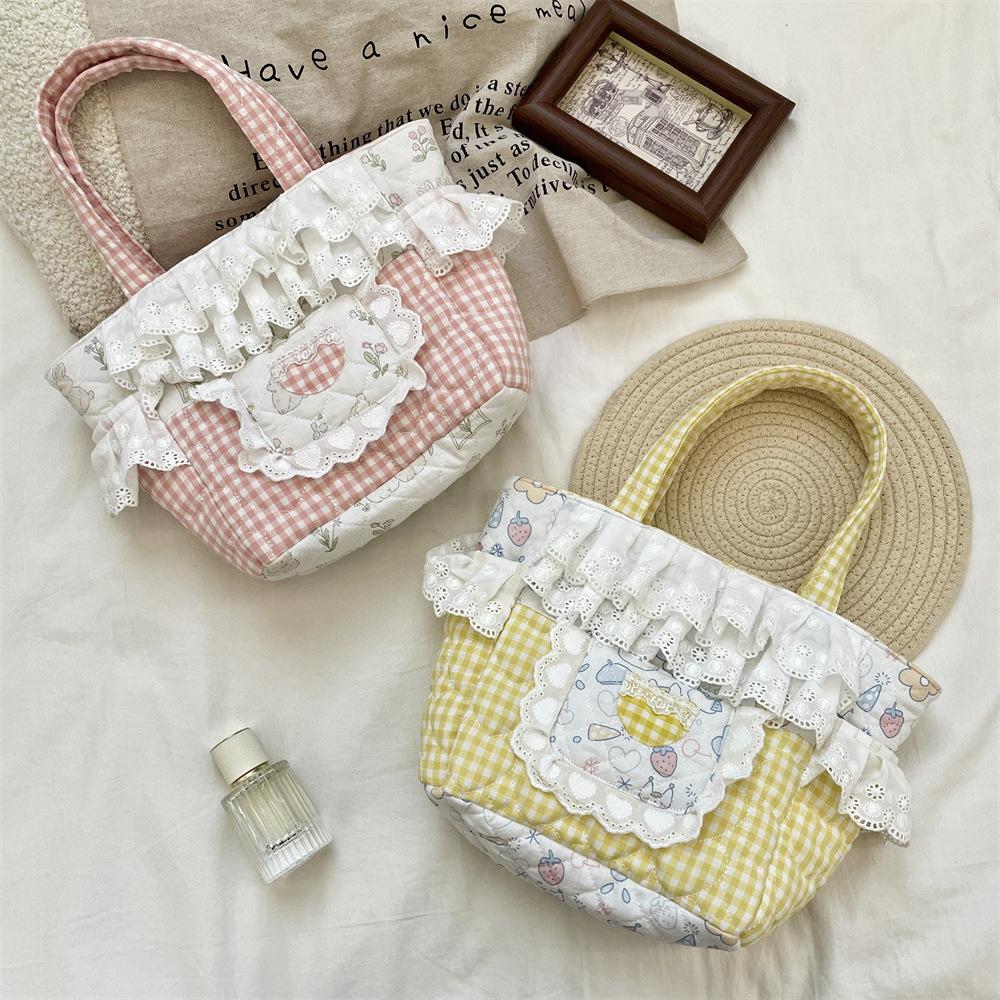New Plaid Fresh Handbag Lace Handbag Commuting Finishing Handbag