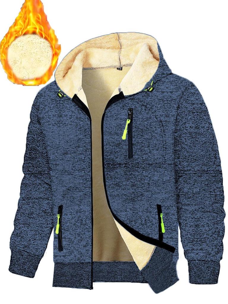 Herbst Neue Herren Freizeit Fleecegefüttert Kapuzen-Reißverschlussjacke Einfarbig Warm Sportbekleidung Herrenmode Oberbekleidung