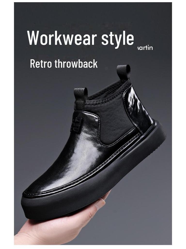 Herr Chelsea Boots i Äkta Läder med Sammet - Mjuk Sula, Korta, Bekväma Martin Boots