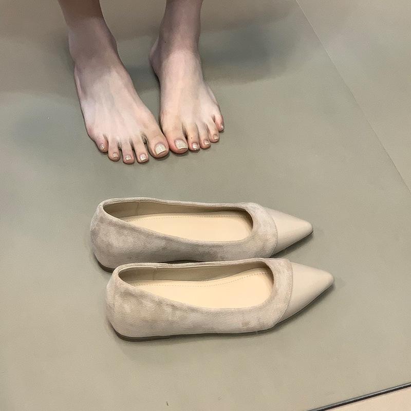Spring and Summer 2025 New Flat Shoes French Versatile Pointed Inner Height Increase with Skirt Shallow Mouth Splicing Commuter Shoes