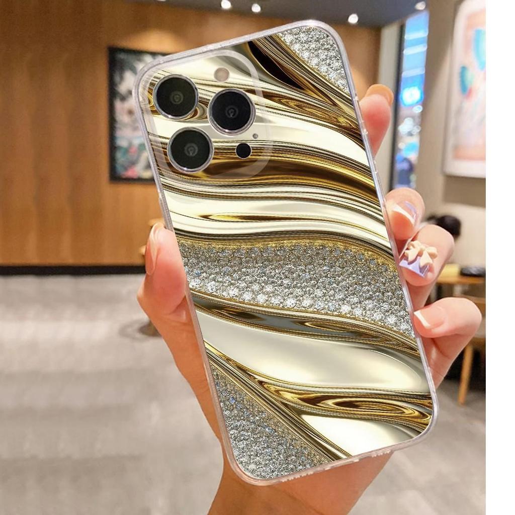 Gold Edge Sparkle Transparent Anti-Drop Case for iPhone 14/15/16/17 Pro Max Series