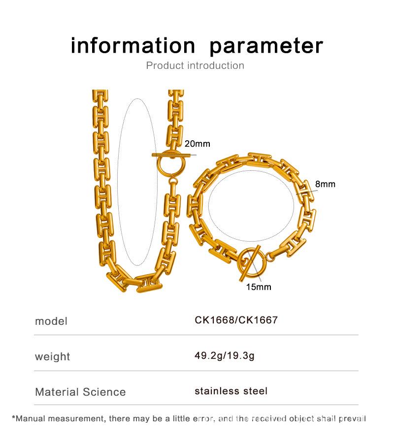 Meishi Duo Cross-border Fashion Exquisite Stainless Steel Japanese Character Buckle Necklace & Bracelet Chain Set