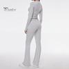 2 Pcs/Set Women Top Pants Suit Skinny High Waist O Neck Long Sleeves Pure Color Stretchy Soft Breathable Yoga Bell Bottoms T-shirt Set Spring Summer