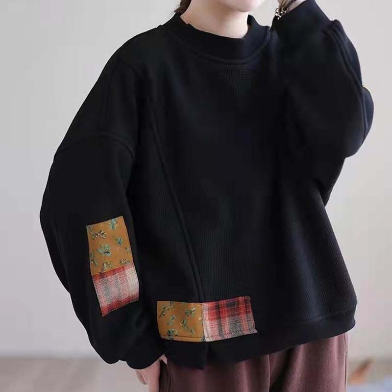 

Світшот для жінок Осінь Зима Потовщений Теплий Еластичний Довгий рукав Оверсайз Топи XXL чорний