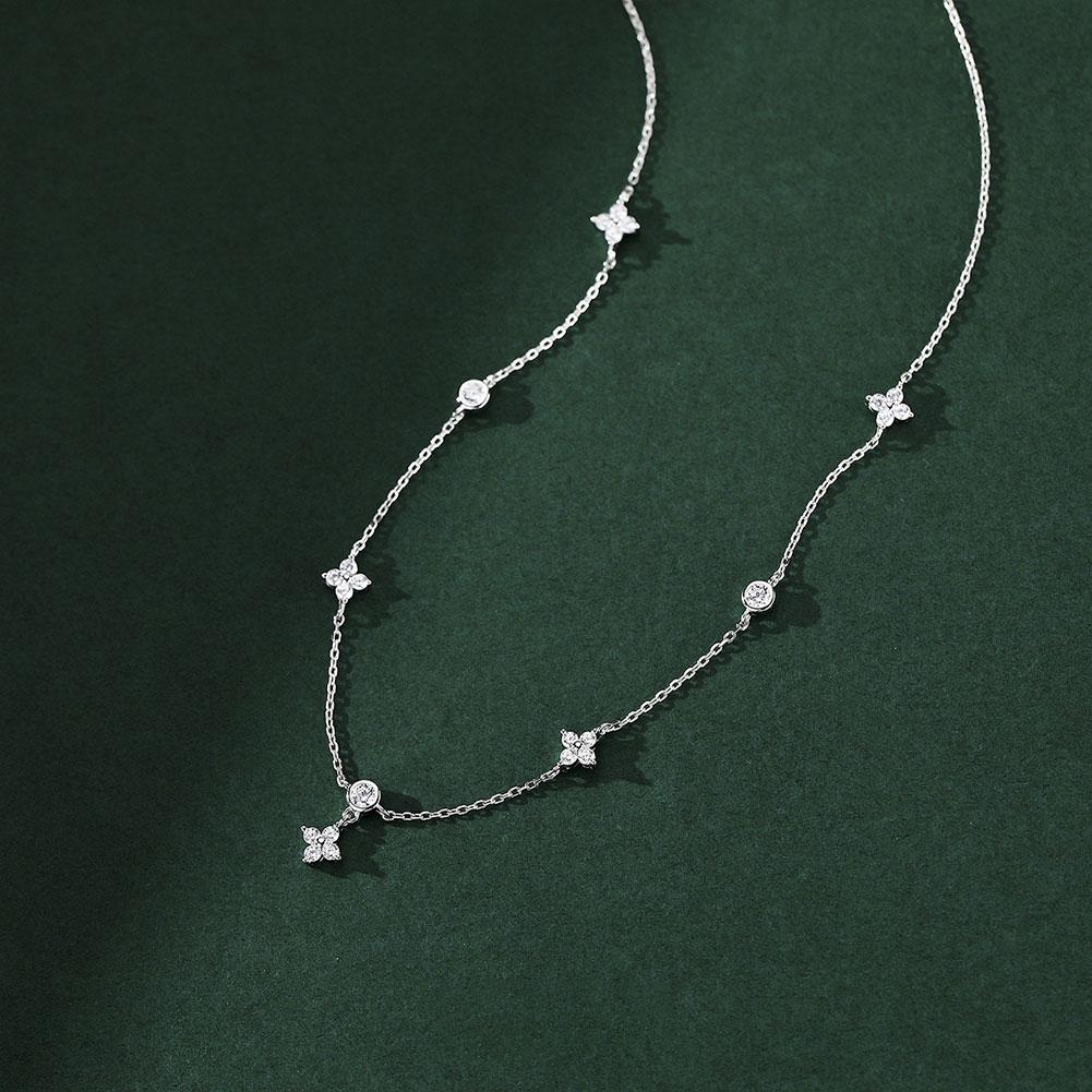Silver Lucky Four Leaf Grass Necklace Women's Clavicle Chain Long Style Elegant Tassel Neck Chain Jewelry Accessories