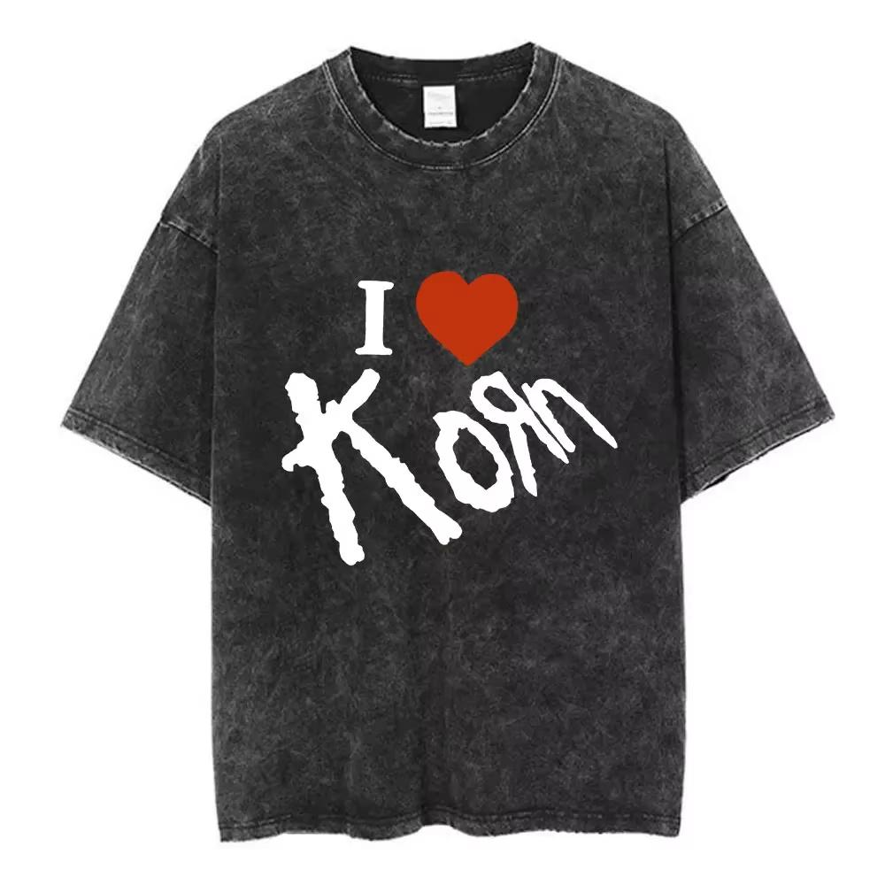 Sommer-Heißverkauf Gewaschen Vintage Korn Tour 2026 Merch T-Shirt Unisex Gothic Rock Popmusik T-Shirt Y2k Baumwolle Übergroße T-Shirts