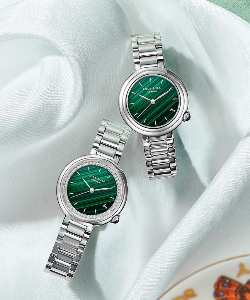 Lollalojeu Tea-Time Malachite Silver Women'S Metal Wristwatch