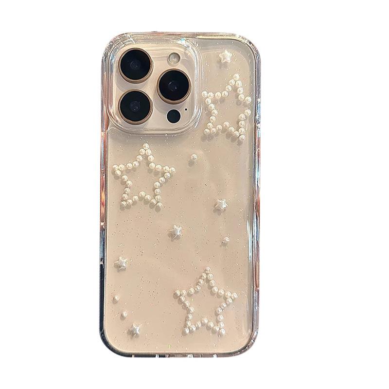 Transparent Glue Fine Glitter Phone Case for Apple 17pro Pearl for IPhone16 Small Fresh 15promax