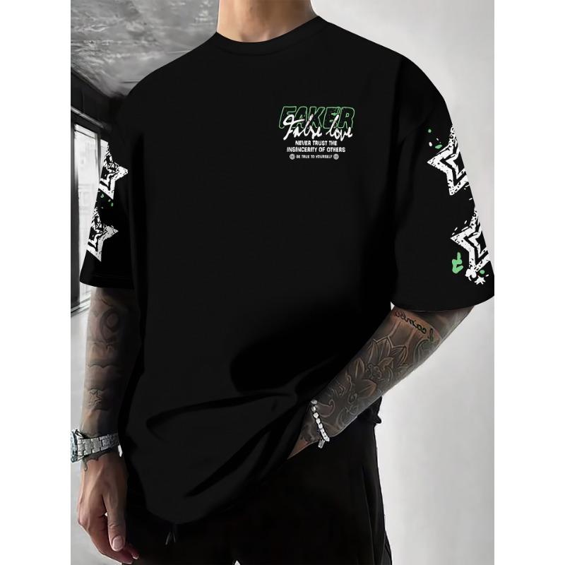 Men's Digital Printed Letter European and American Casual Fashion New T-shirt