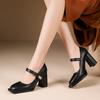 Silný podpatek Single Dámské Boty Jarní Square Head Plochý knoflík Měkká podrážka Mary Jane Dámské Boty Zapatos Para Mujeres