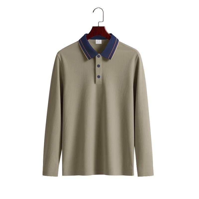American Style Mens Turn Down Collar Color Block Long Sleeve Casual Polo Shirt