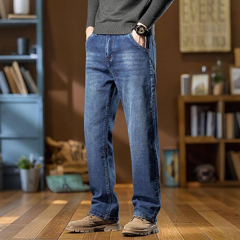 2025 New Model Fleece-Lined Warm Jeans for Men, Loose Straight-Leg Pants, Thick Winter Style, Large Size Men's Pants