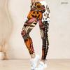 Women Plus Size High Waist Halloween Sloth Printed Side Eyelet Lace Up Full Length Fitted Leggings