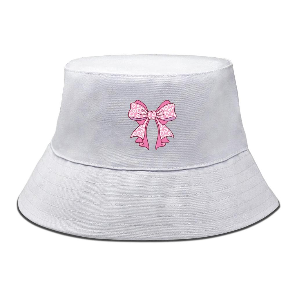 Bucket Hat With Bowknot Pattern Print , Sun Cap Trendy Summer Candy Color Beach Hat