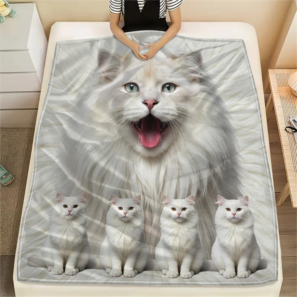 1Pc Lion Cat Himalayan Print Flannel Blanket, High quality Comfortable for All Seasons, Home Decor, Warmth and Comfort, Perfect for Gifts