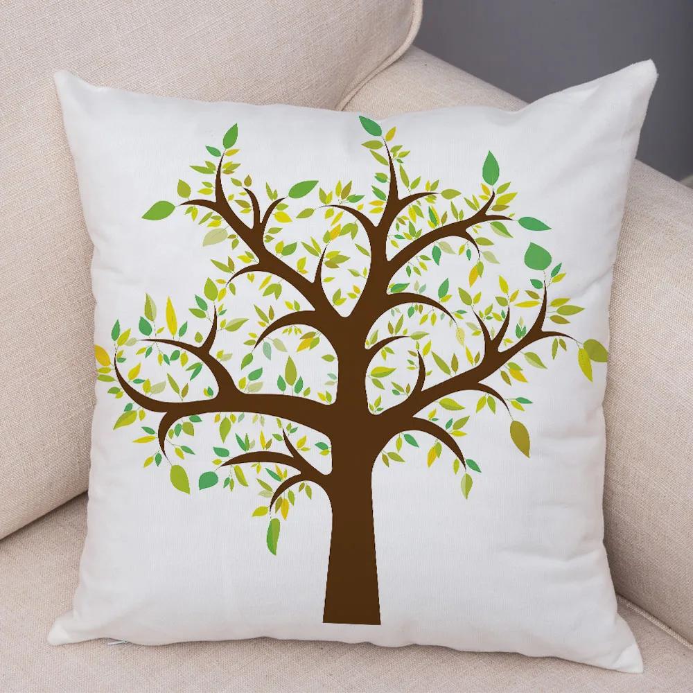 Nordic Style Green Leaf Cushion Cover Decor Cartoon Tree Print Pillow Case for Sofa Home Car 45x45cm Soft Plush Pillowcase