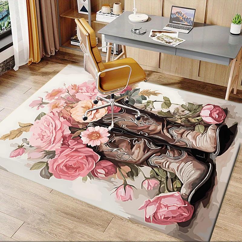 Western Cowboy Boot Chair Mat Office Carpet, Oversized Rug for Home Decor, Sofa Mat, Desk Pad Gift, Suitable for Bedroom, Living Room, Various Rooms