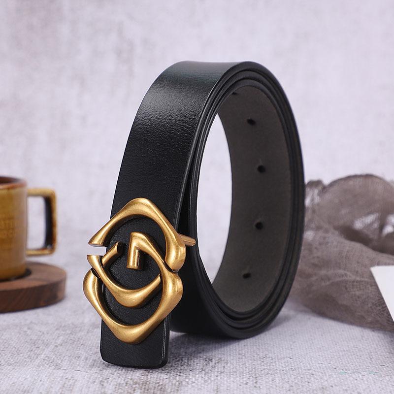 Antique Cowhide Casual Belt Women'S Leather Smooth Buckle Simple Belt