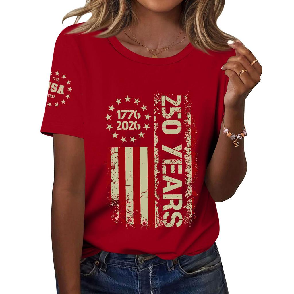 Moda feminina casual estampado manga curta gola redonda pulôver tops