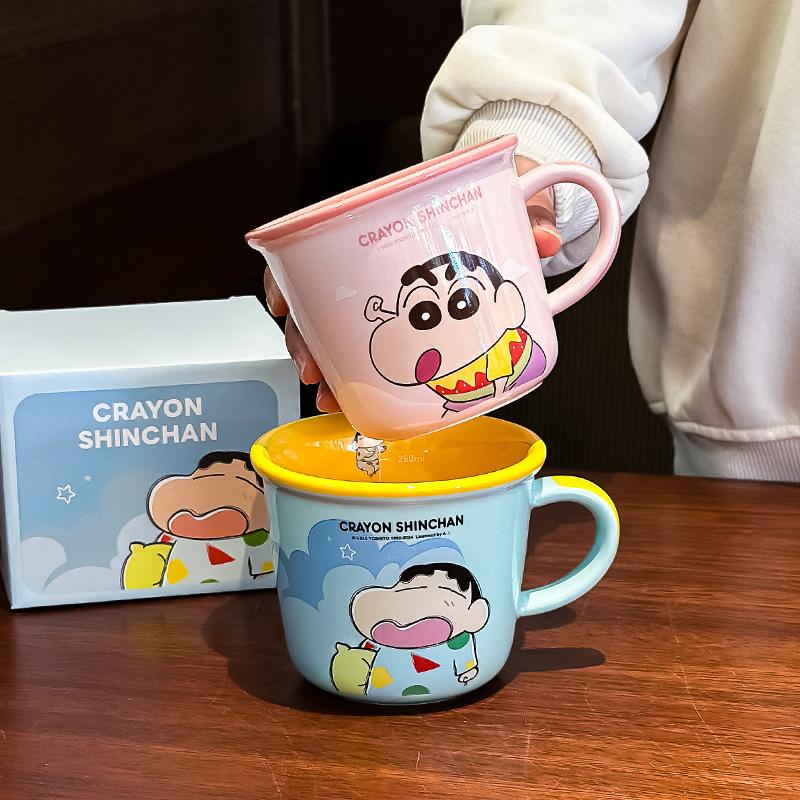 Crayon Shin China Cup Mug Girl Cute Couple Water Cup Household Breakfast Ceramic Coffee Cup Birthday Gift