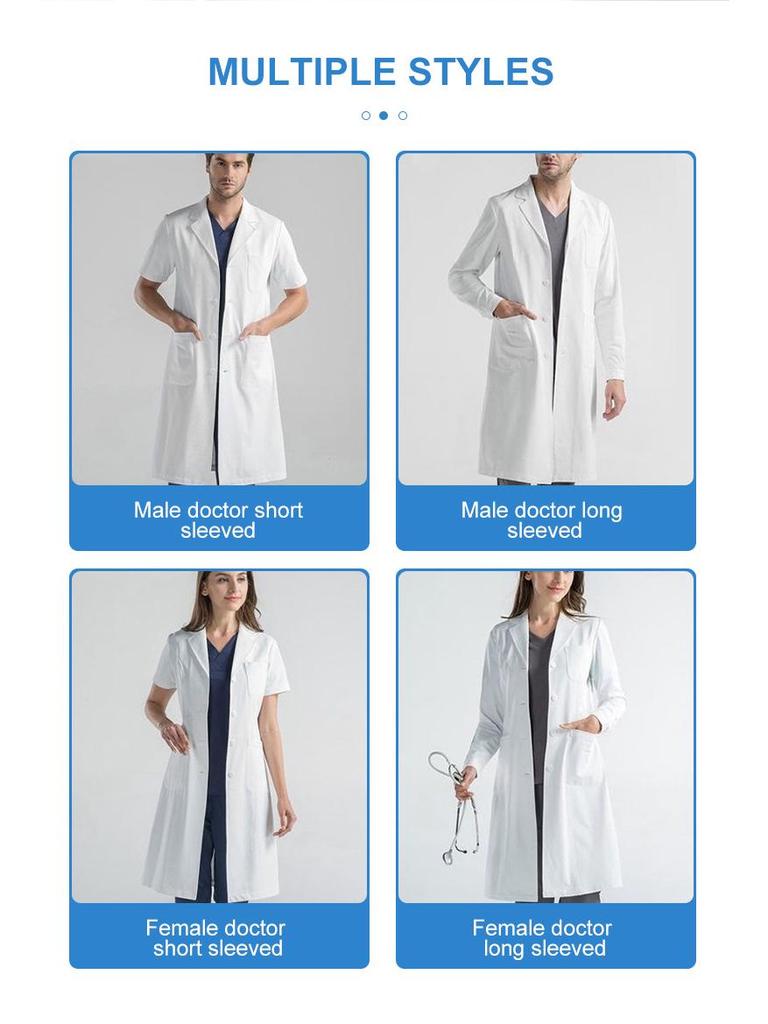 Women's Long-Sleeve White Lab Coat and Short-Sleeve Nurse Uniform