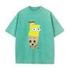 Mashup Cartoon Bart Simpson Print Vintage Washed T Shirt Black Casual Streetwear