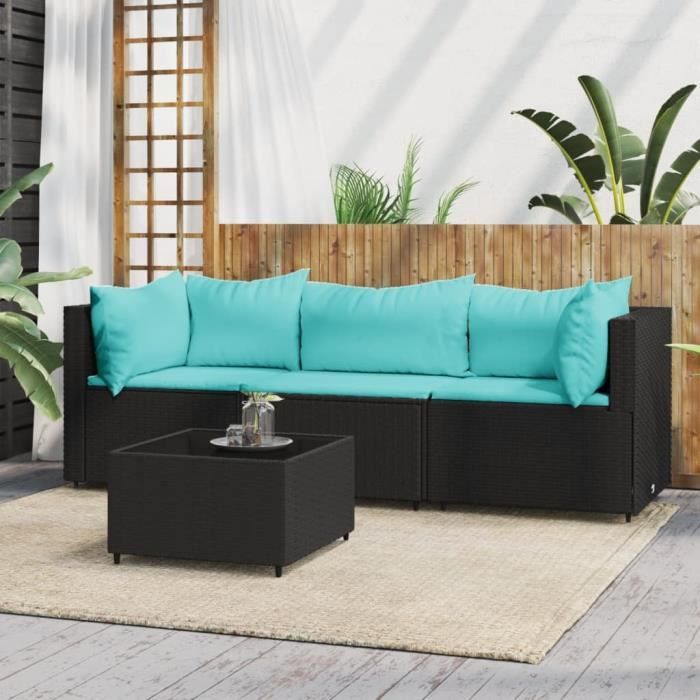 VidaXL Garden Lounge Set 4 Pcs with Cushions Black Wicker 319799