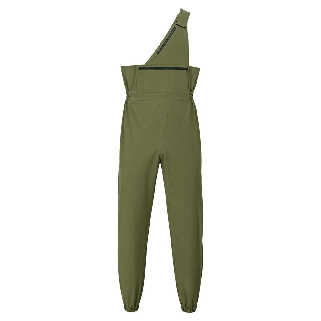 Men One Shoulder Fishing Jumpsuit Water Resistant Sleeveless Elastic Side Waist Legs Overalls with Hook Loop Fastener and Zip Pockets