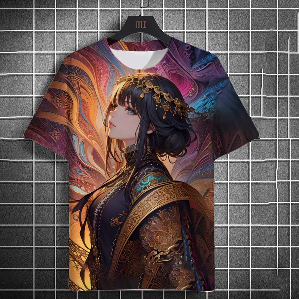Trendy Men's 3D Personalized T-shirt Retro Anime Sexy Beauty Printed 3D HD Pattern Loose and Comfortable Daily Short Sleeve