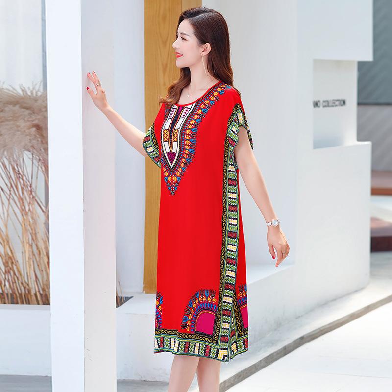 Ethnic Style Dress Fattened Summer Dress Women's Faux Cotton and Silk Skirt Loose Cotton and Silk Home Skirt