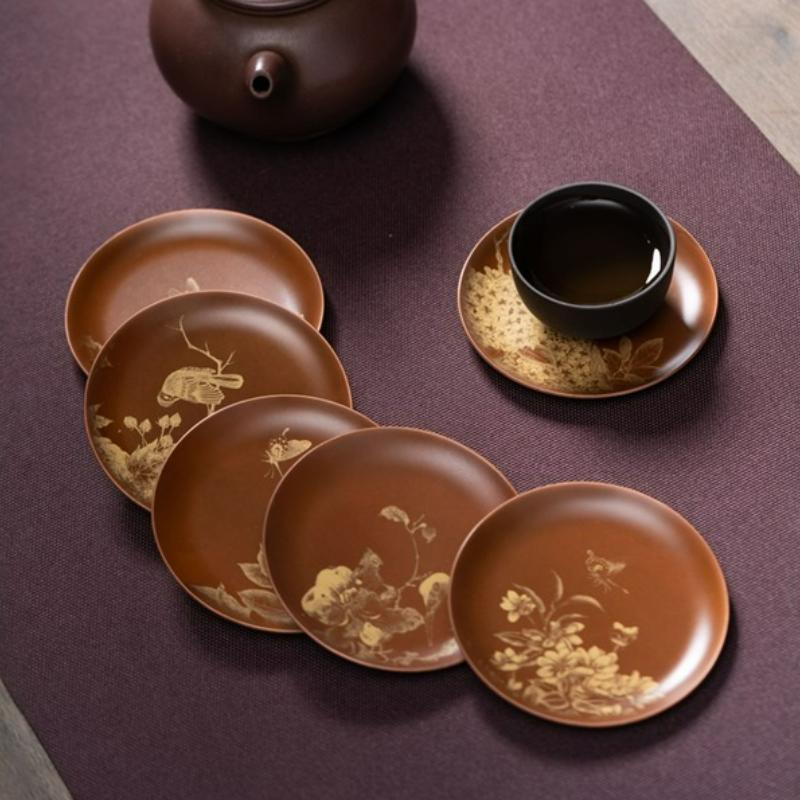 Retro Copper Round Tea Cup Mat Heat Insulation Anti-skidding Mug Mats Table Pad Household Kung Fu Tea Ceremony Accessories New