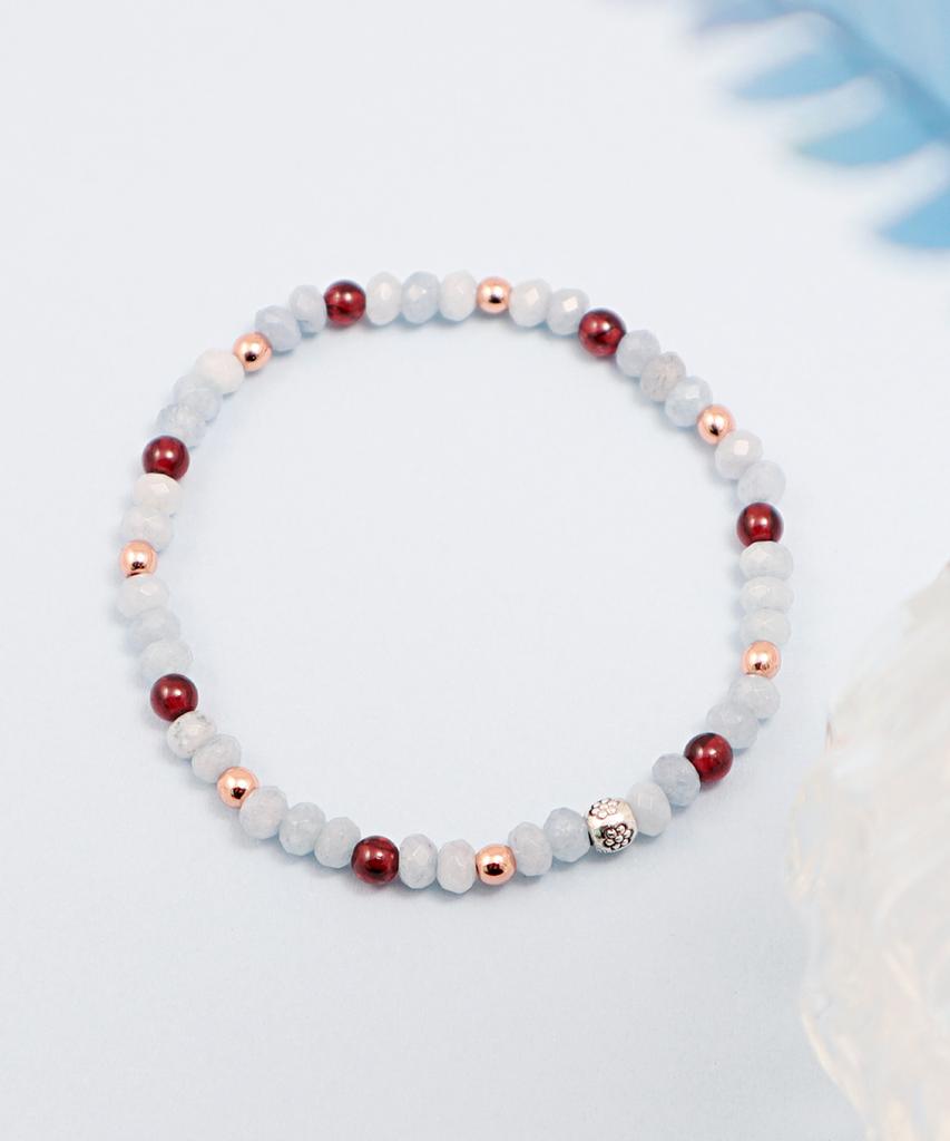 Polalita Sky Blue Beads Rose Gold Point Bracelet (Plt-Br-074_Gn)