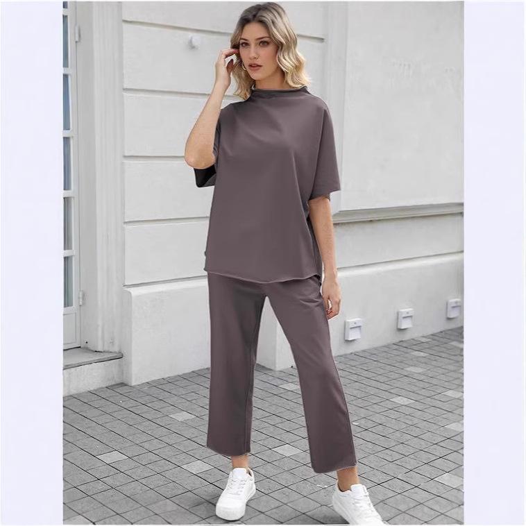 2025 Euro-American Spring/Summer Solid Color Two-Piece: Versatile Wide-Leg Pants & Top Set