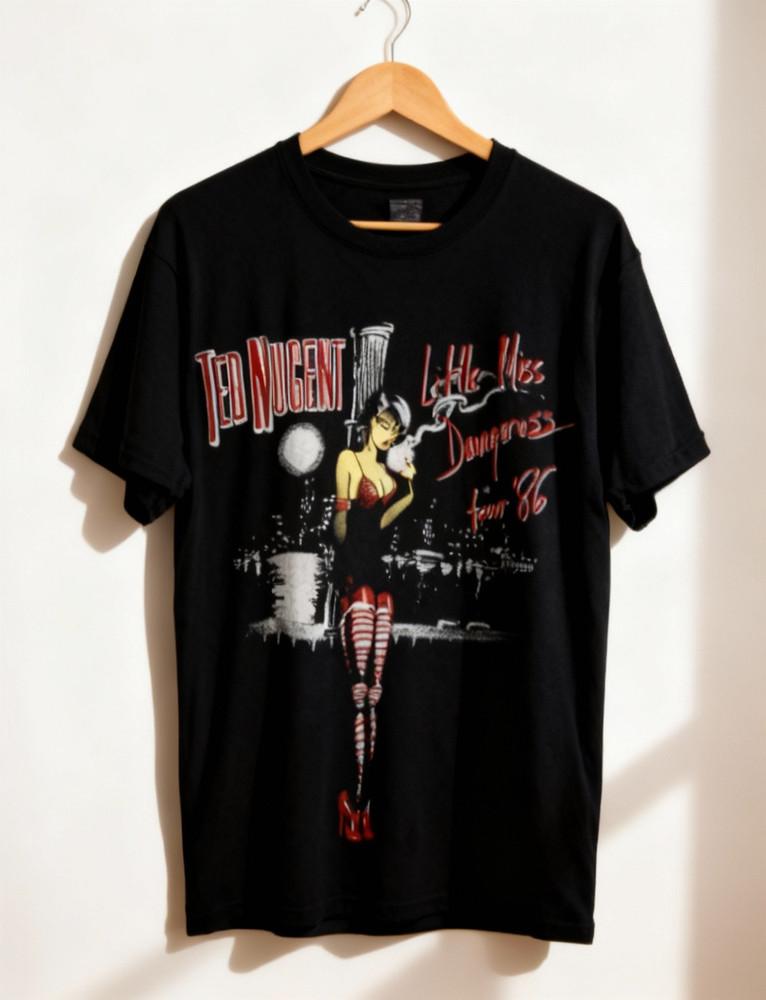 1986 Ted Nugent Little Miss Dangerous Tour Concert T Shirt Black Men Unisex T-Shirt XXL