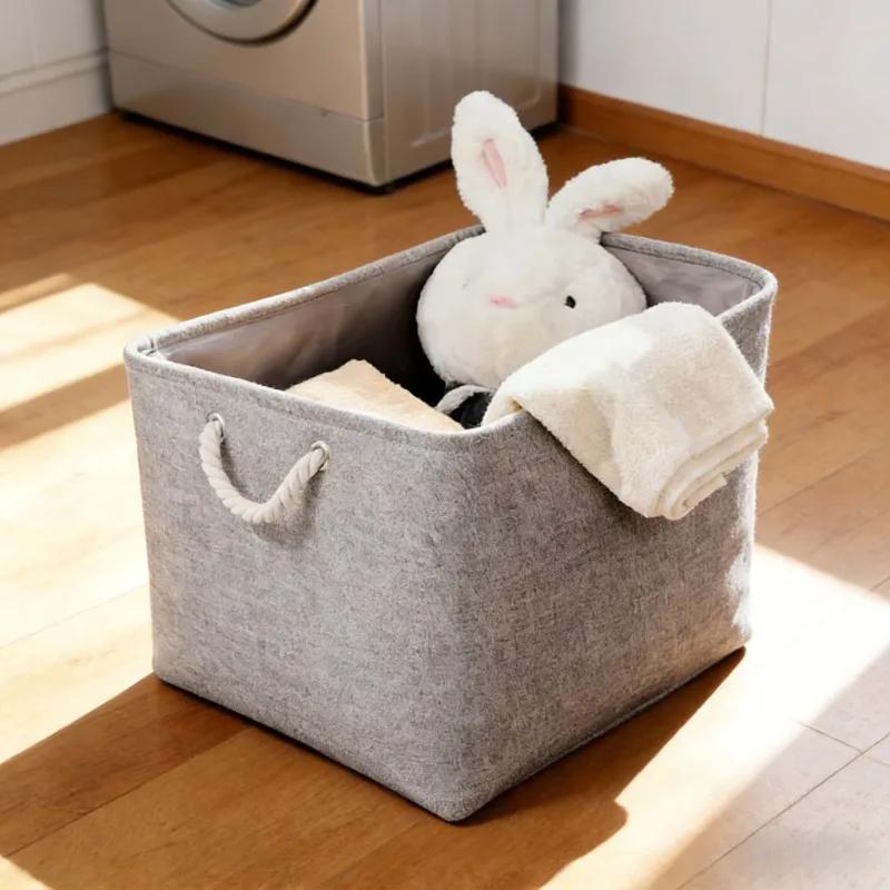 Large Capacity Foldable Organizer Basket with Handle Linen Storage Box Clothes Bag Toy Sundries Sorting Storage Basket Home Use