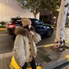 Corner buckle big fur collar hooded cotton jacket women's short small thickened tooling pie overcome