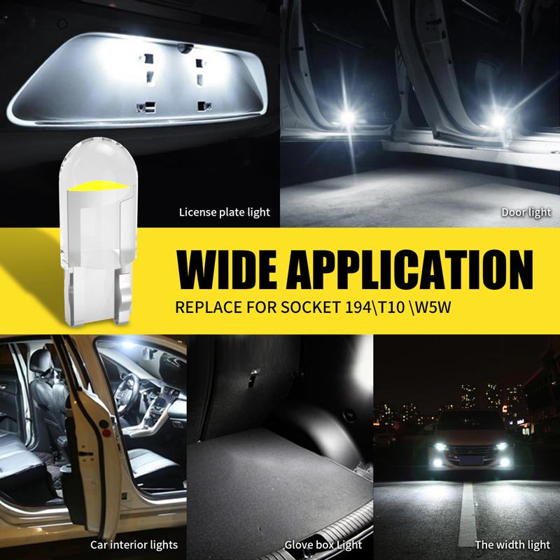T10 LED W5W Canbus Glass COB 6000k Reading Dome Lamp Marker Wedge License Plate Light Bulb 168 194 192 DC 12V White Red