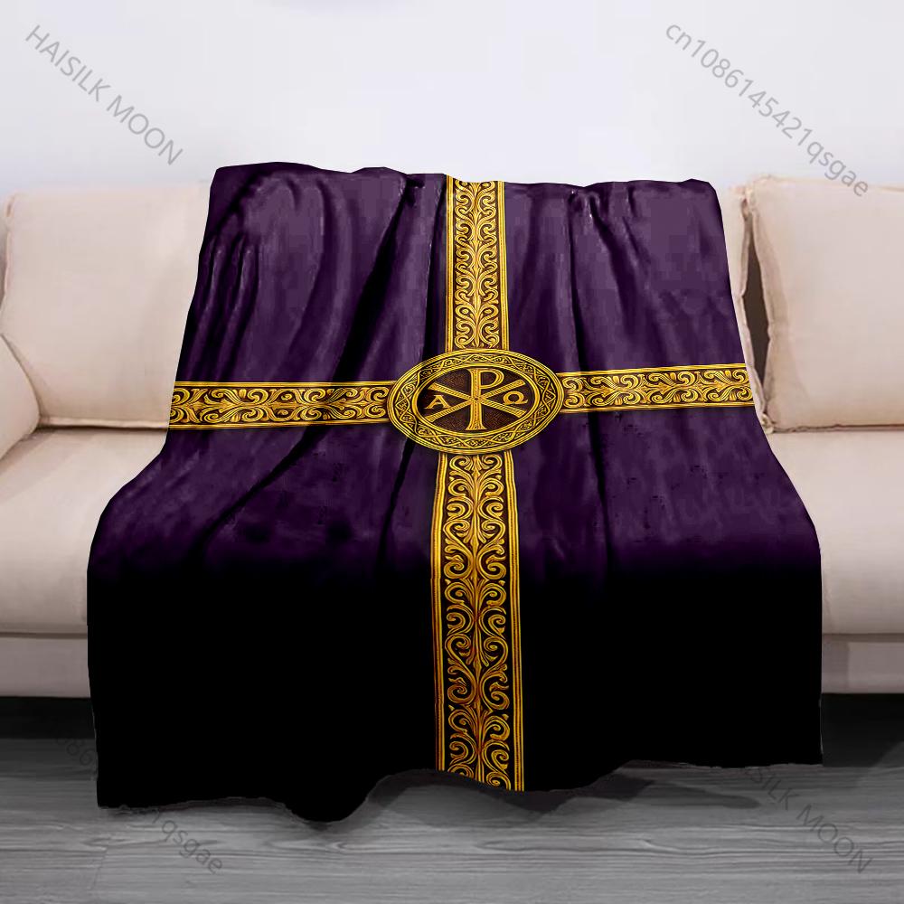 Purple background gold cross design Print Believer Pray blanket Warm soft flannel material suitable for all seasons luxury gift