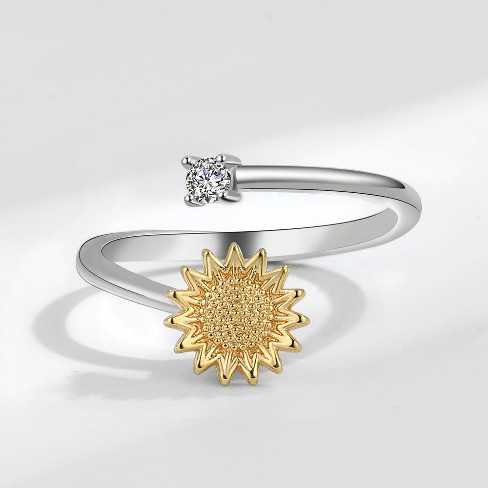 New Niche Sunflower Spinner Ring For Women Rotatable Daisy Band Fashion Jewelry Gift