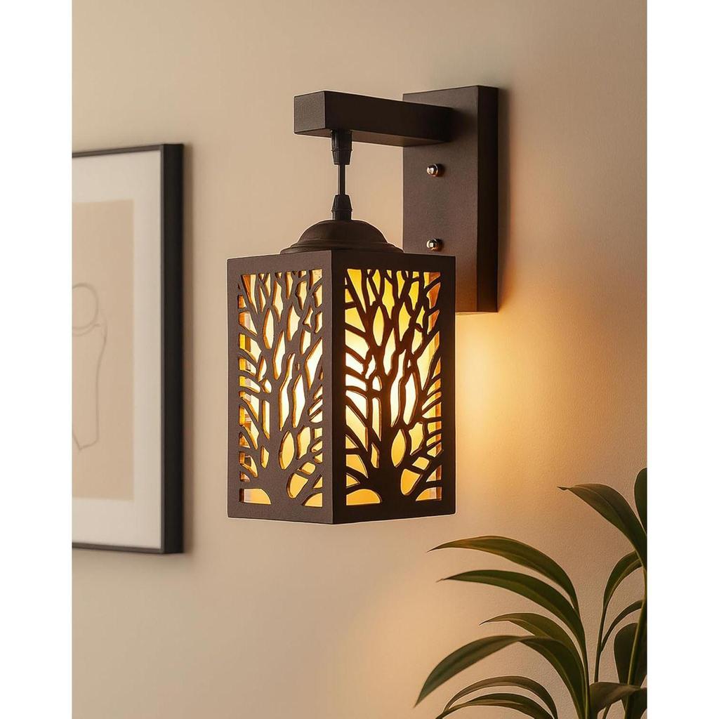 Antique Tree Cutwork Wall Lamp for Living Room, Bedroom, Hallway | Decorative Metal Wall Light with Warm Glow