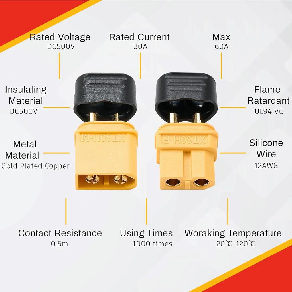 XT60 Upgrade 10 Pair XT60H Male Female Bullet Connectors with Sheath for RC Planes Car Lithium Battery