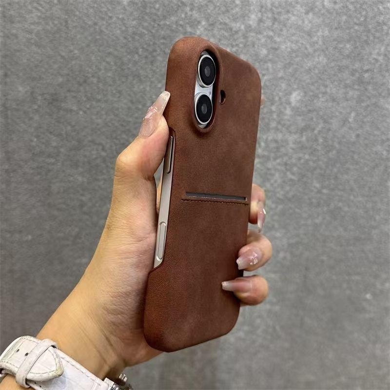 Skin Like Sheepskin Card Insertion Phone Case for IPhone 16 Promax Card Bag S23 Ultra Shell Hanging Rope Sleeve