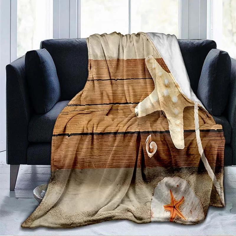 Beach Shells Landscape 3D Printed Throw Blanket Bedspread Flannel Home Blanket Plush Soft Comfortable Home Decor Blanket King