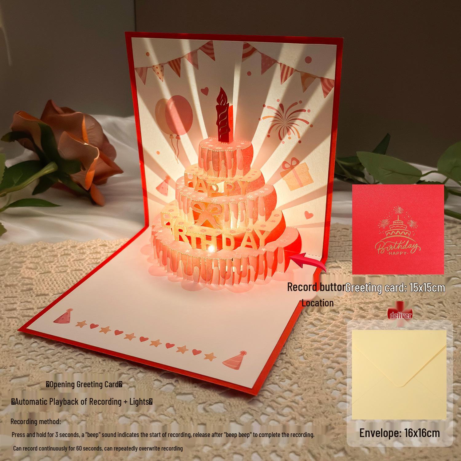 

3D висувна листівка-торт на День народження - Високоякісна паперова скульптура-привітання